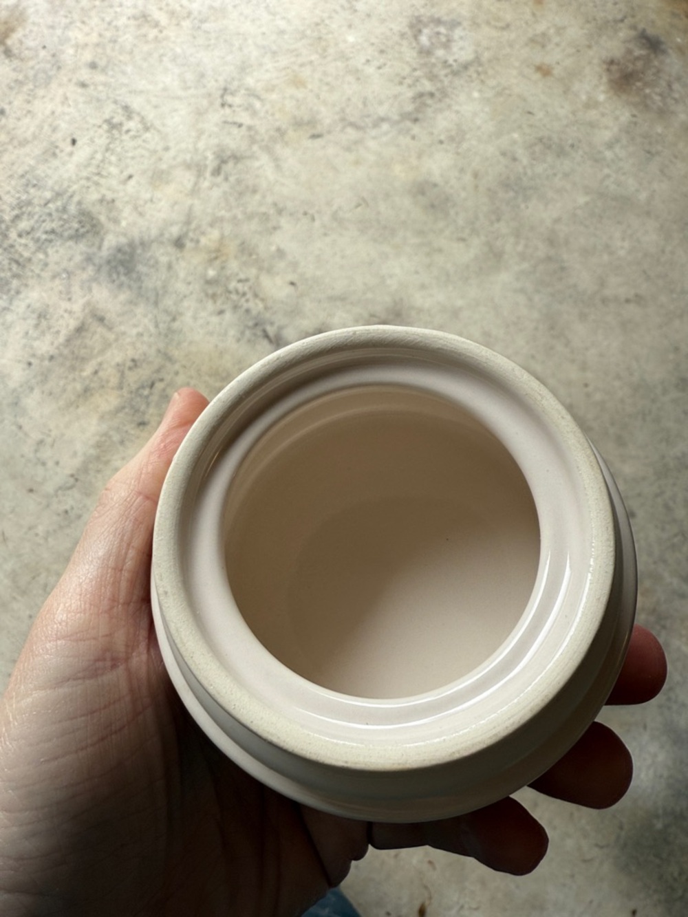 Rae Dunn Cream Ceramic Canister with Blue Stamp - Picture 5 of 8